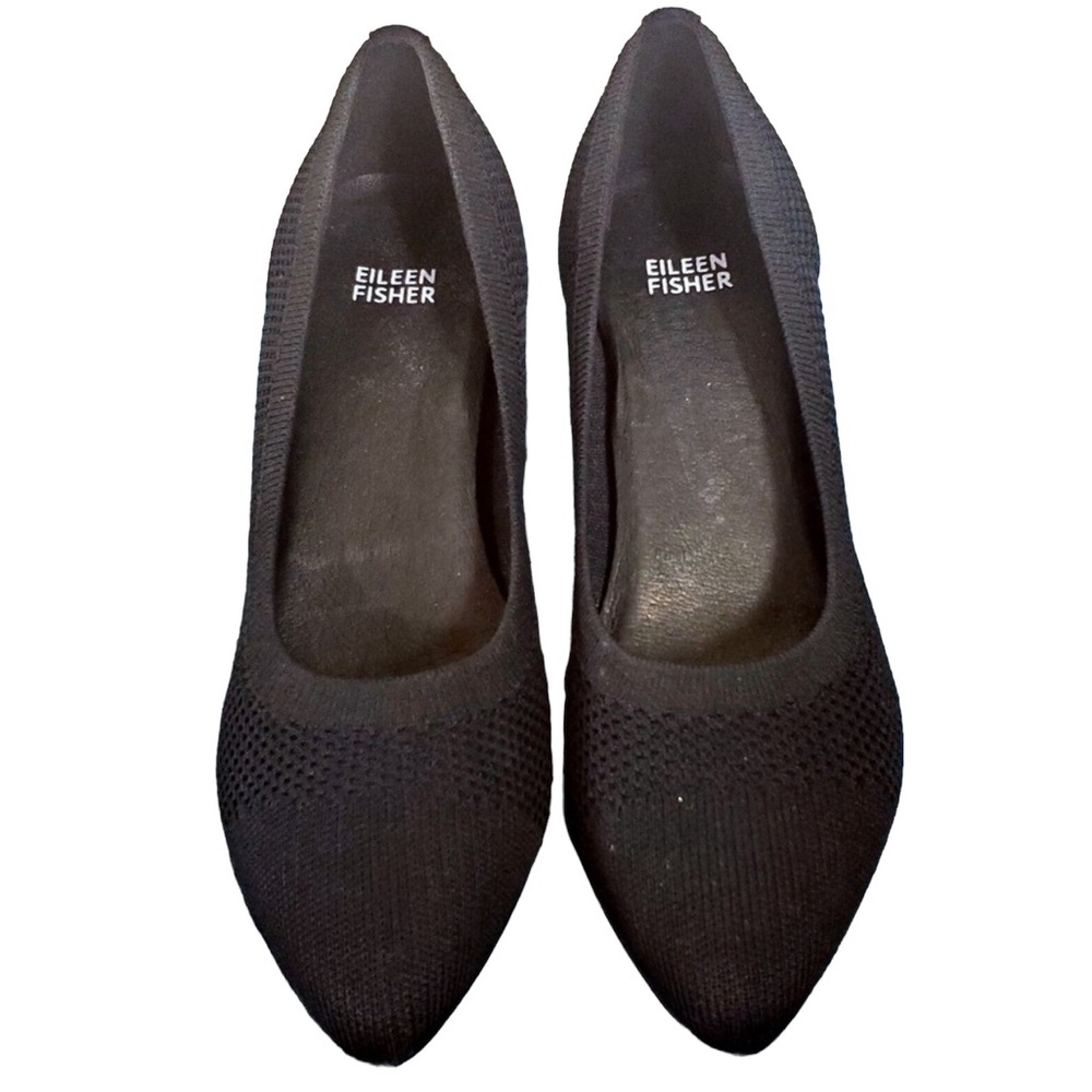 Eileen Fisher Black Mesh Knit Pumps Women’s Heels Size 8 Kitten Comfort